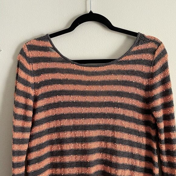 Free People XS Peach Gray Oversized Counting Stripes Swing Tunic Sweater Dress - Picture 5 of 11